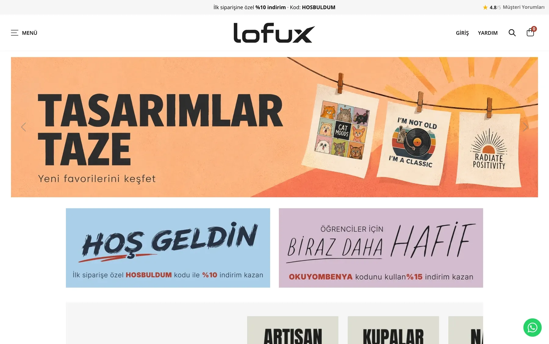 Lofux e-ticaret sitesi anasayfası