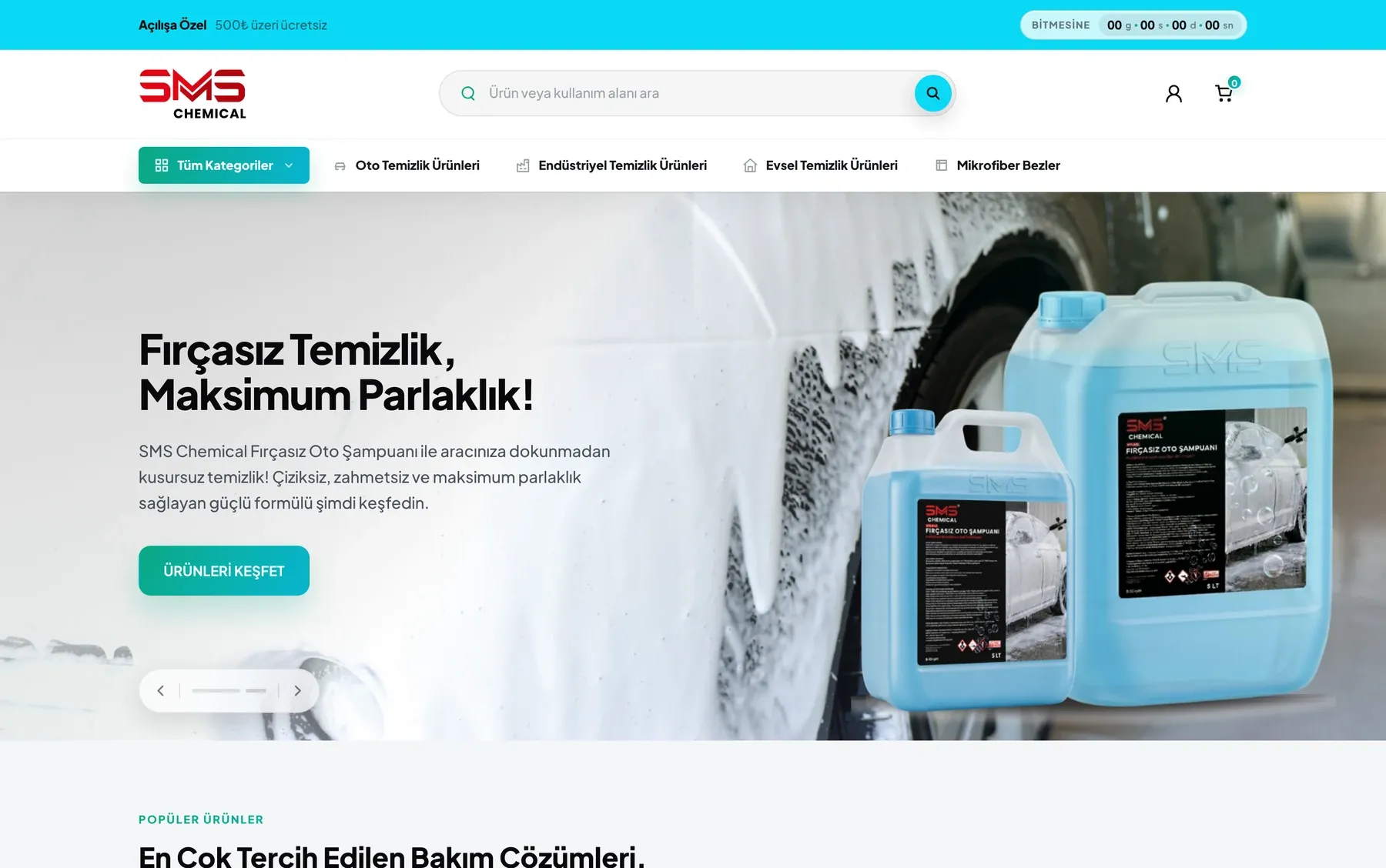 SMS Chemical e-ticaret sitesi anasayfası